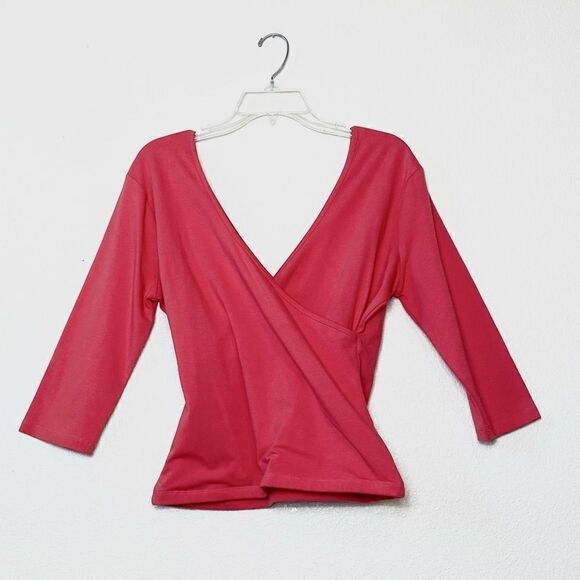 Soft Surroundings Hot Pink 3/4 Sleeve Surplice Neckline Blouse - Picture 1 of 6